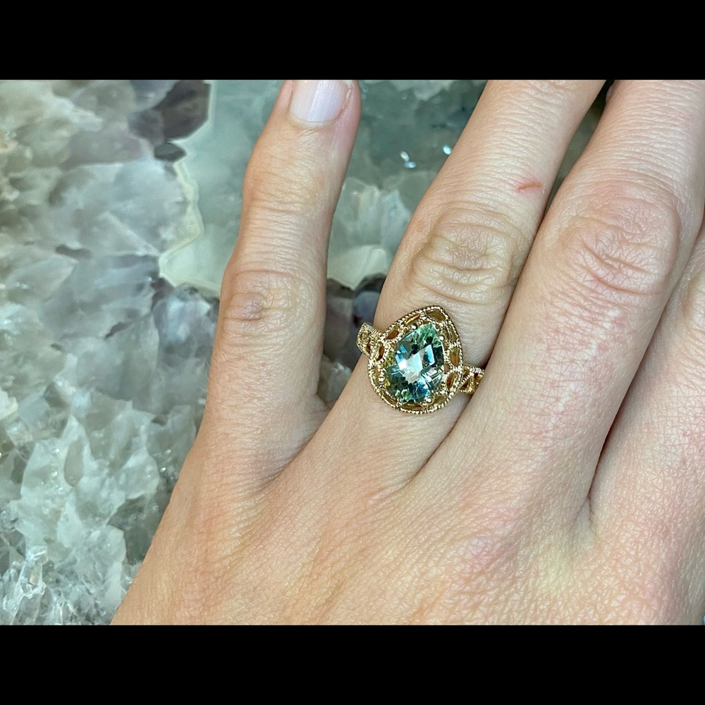 Green Amethyst 14k gold ring